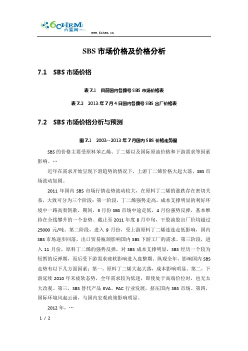 SBS市场价格及价格分析