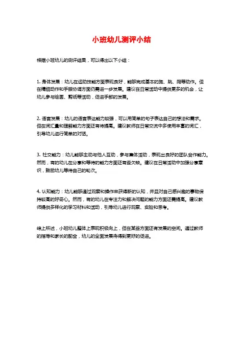 小班幼儿测评小结