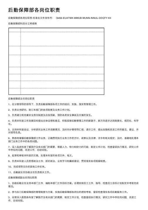 后勤保障部各岗位职责