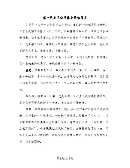 第一天实习心得体会总结范文(7篇)