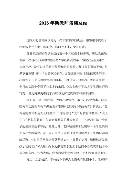 2016年新教师培训总结
