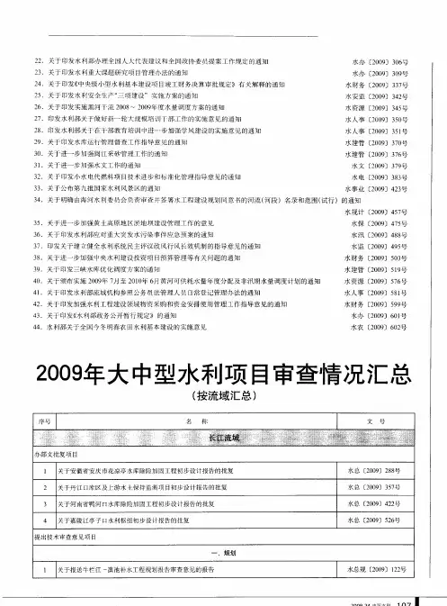 2009年大中型水利项目审查情况汇总