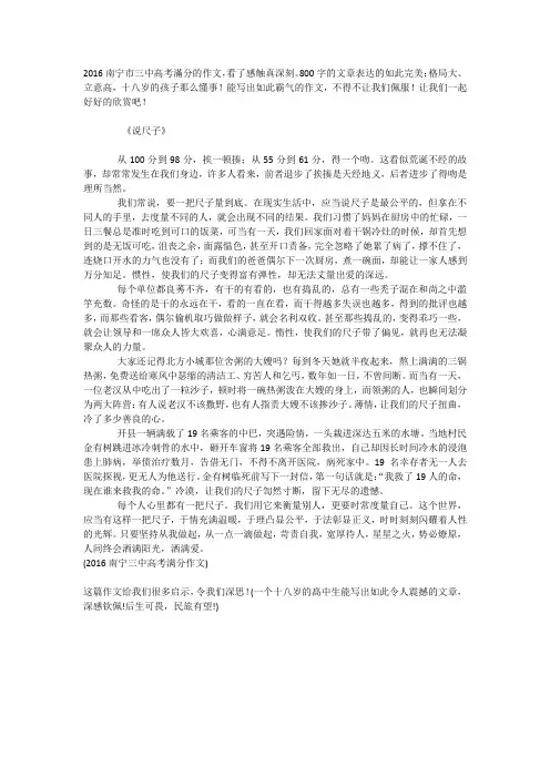 2016南宁三中高考满分作文《说尺子》