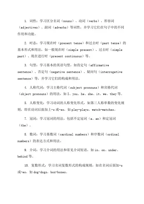小学四年级上英语语法知识点