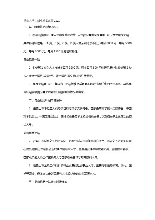 昆山大学生创业补贴政策2021