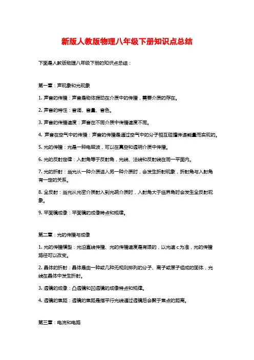 新版人教版物理八年级下册知识点总结