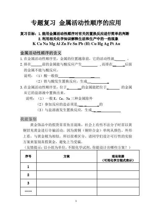 专题复习 金属活动性顺序的应用