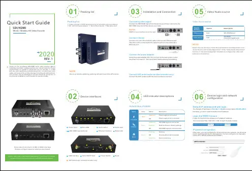 索思锐SDI HDMI有线 无线HD视频编码器 2020 版 快速上手指南说明书