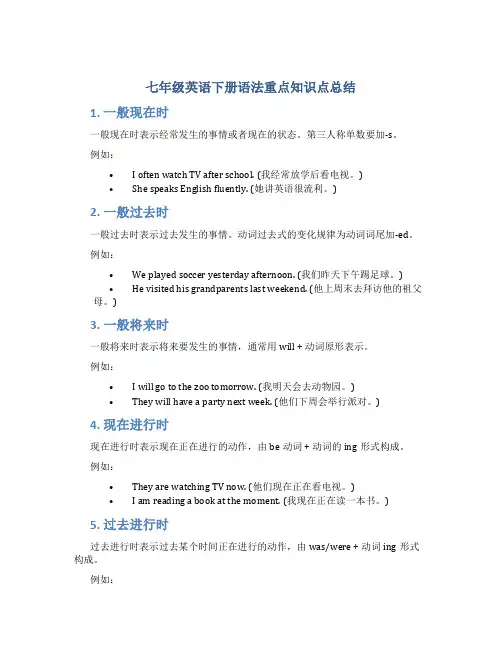 七年级英语下册语法重点知识点总结