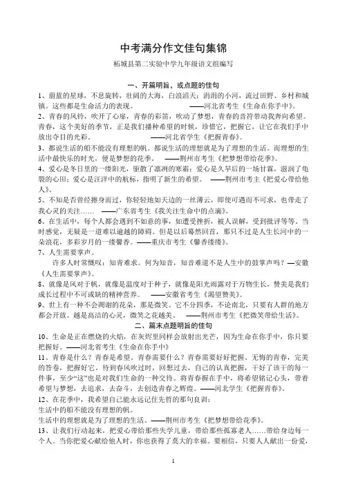 中考满分作文佳句集锦