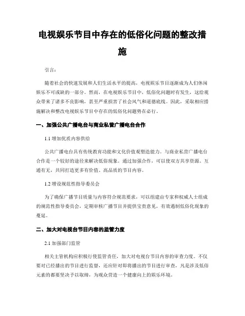 电视娱乐节目中存在的低俗化问题的整改措施