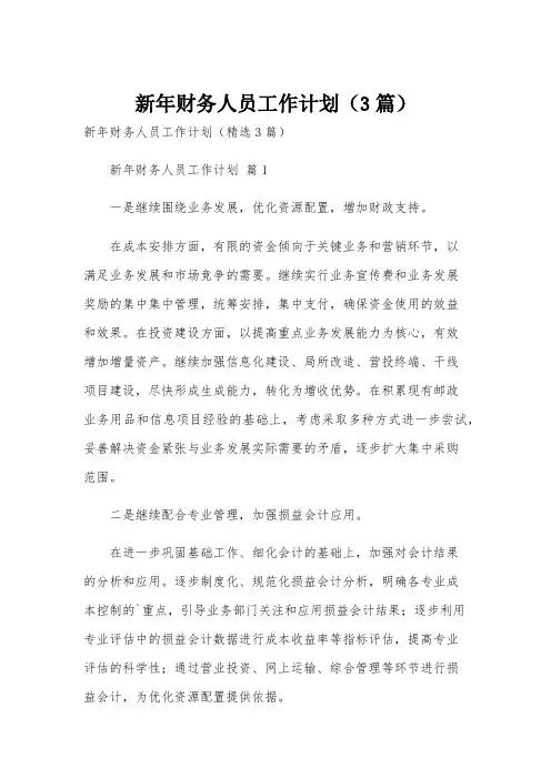 新年财务人员工作计划(3篇)