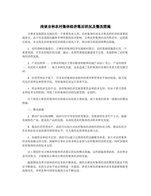 浅谈吉林农村集体经济落后状况及整改措施