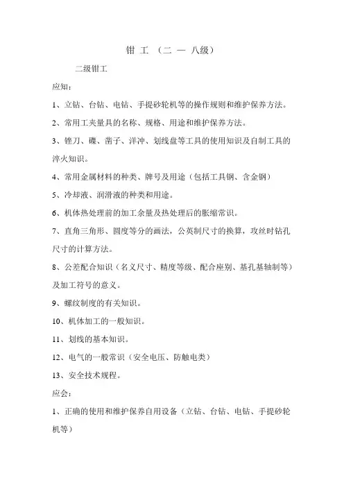钳工考核