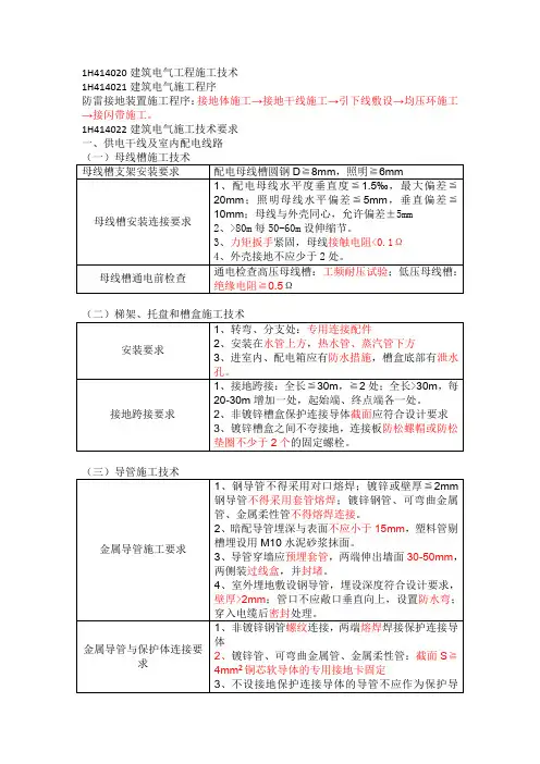 一建机电实务建筑电气工程施工技术