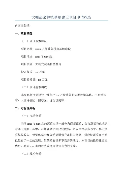 大棚蔬菜种植基地建设项目申请报告