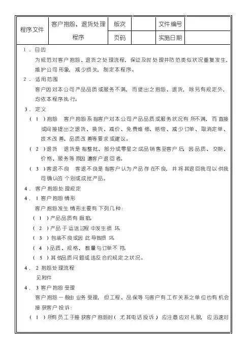 客户抱怨和退货处理程序