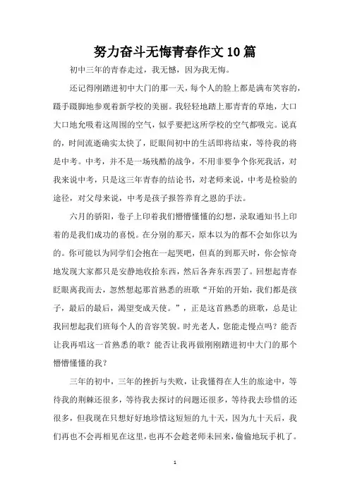 努力奋斗无悔青春作文10篇(精编版)