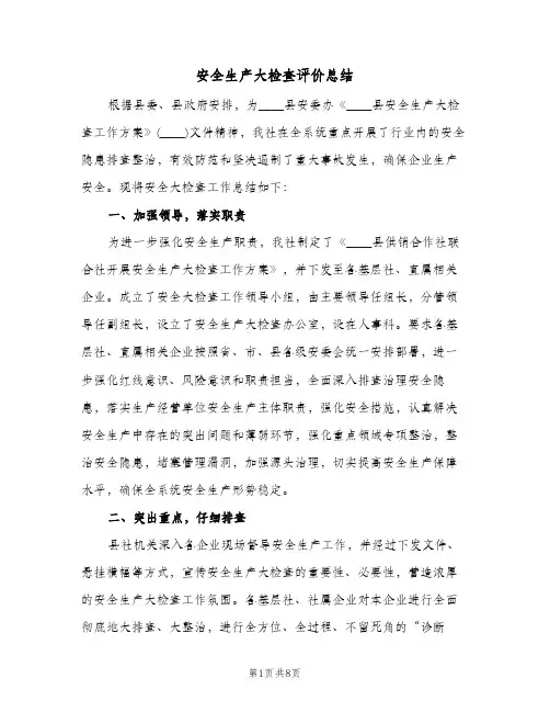 安全生产大检查评价总结(3篇)