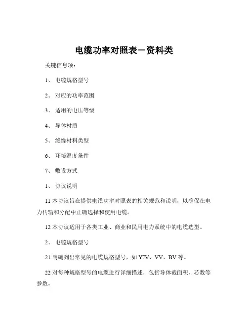 电缆功率对照表-资料类