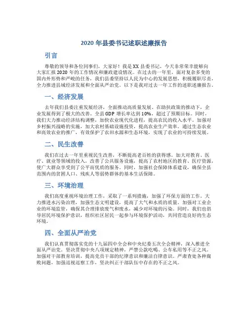 2020年县委书记述职述廉报告