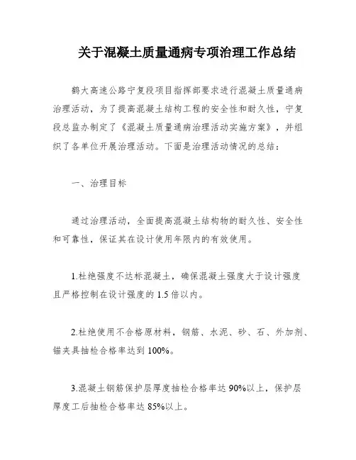 关于混凝土质量通病专项治理工作总结