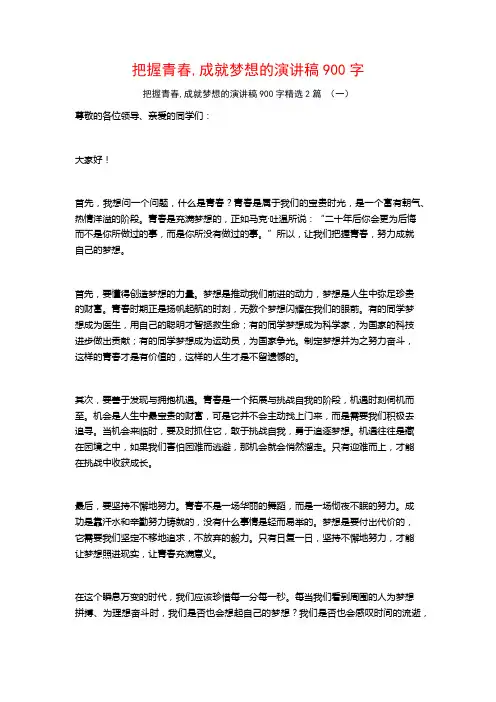 把握青春,成就梦想的演讲稿900字2篇
