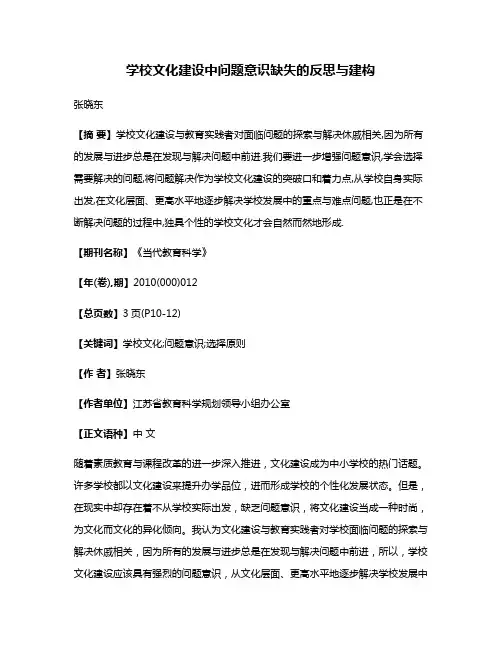 学校文化建设中问题意识缺失的反思与建构