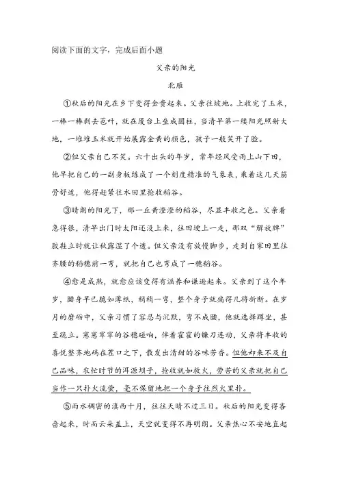 《父亲的阳光》阅读练习及答案