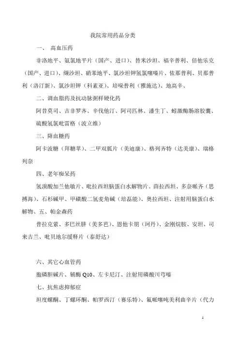 我院常用药品分类