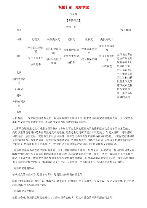 推荐-5年高考3年模拟A版浙江省2020年高考英语总复习专题十四完形填空教师用书含解析