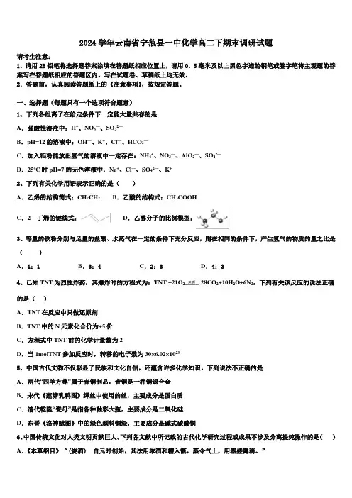 2024学年云南省宁蒗县一中化学高二下期末调研试题(含解析)