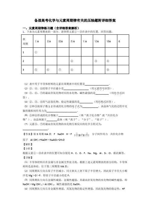 备战高考化学与元素周期律有关的压轴题附详细答案