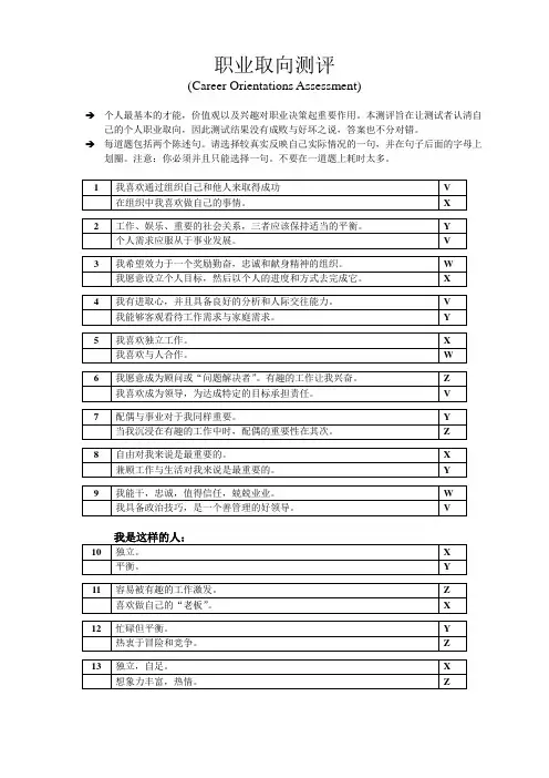 职业取向测试和说明