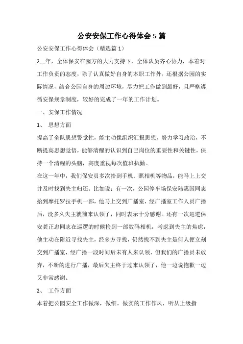 公安安保工作心得体会