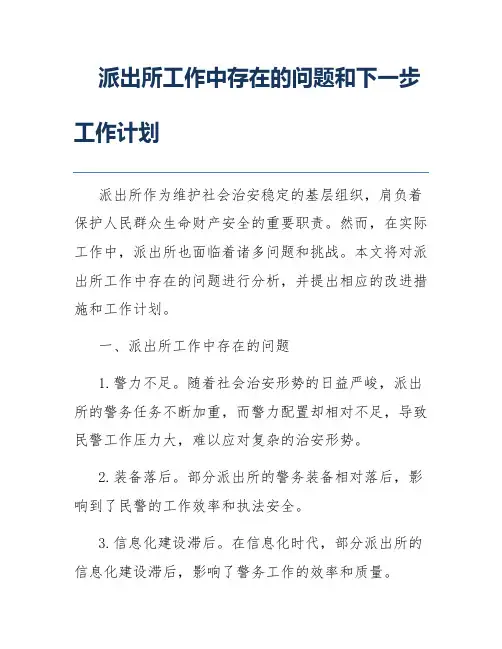 派出所工作中存在的问题和下一步工作计划