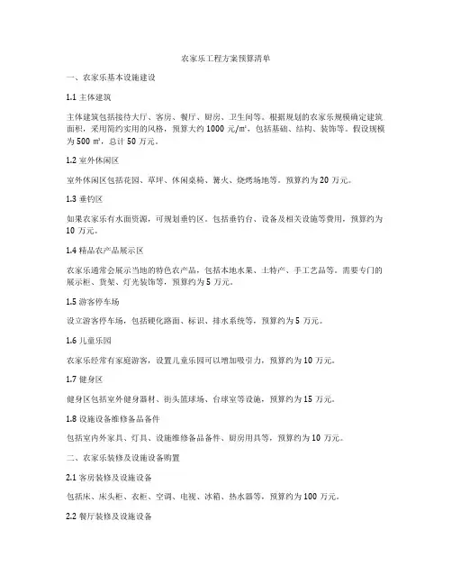 农家乐工程方案预算清单