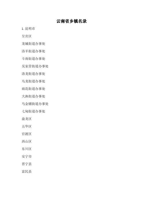 云南各市县乡镇名录模板.doc