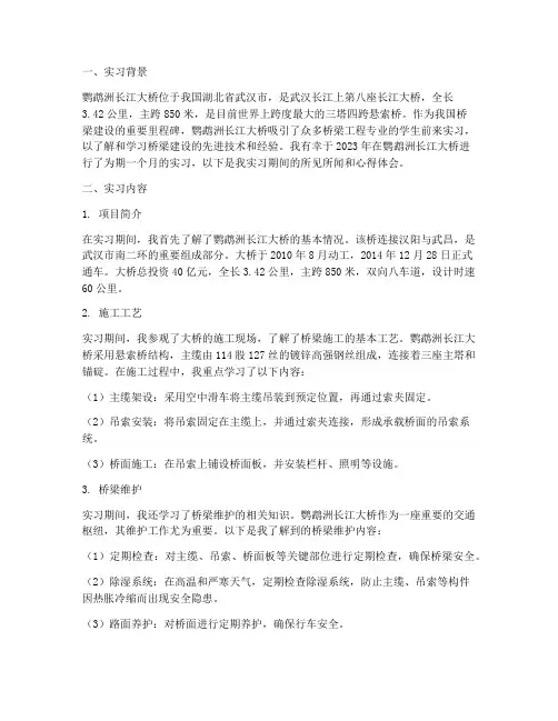 鹦鹉洲长江大桥实习报告