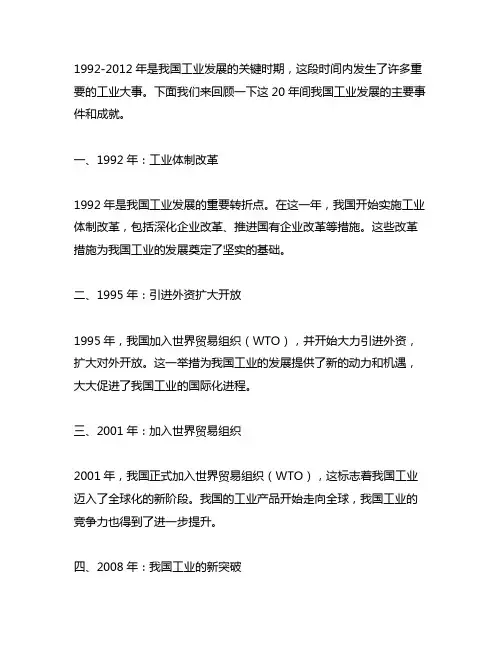 1992-2012工业大事记