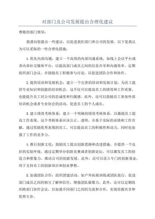 对部门及公司发展提出合理化建议