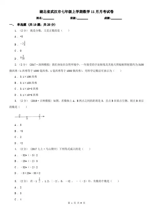 湖北省武汉市七年级上学期数学11月月考试卷