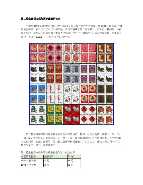 第二轮生肖四方联邮票珍藏册价格表