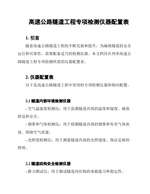 高速公路隧道工程专项检测仪器配置表