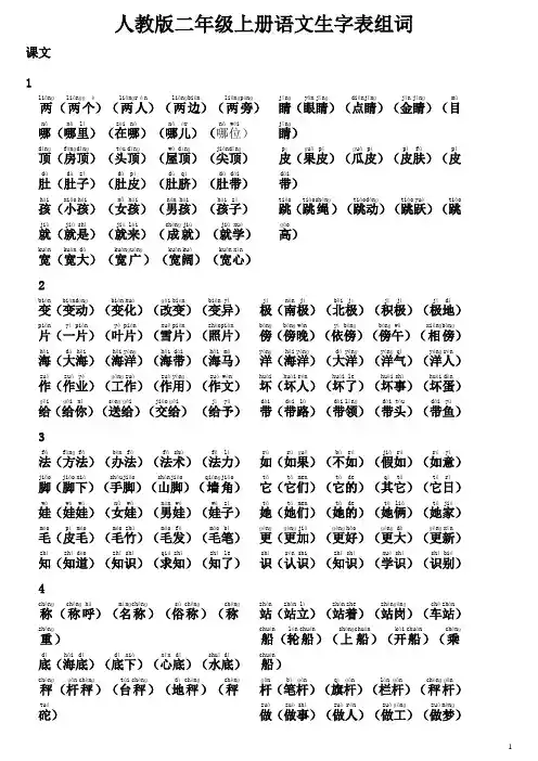 最新部编人教版二年级上册语文生字表组词带拼音