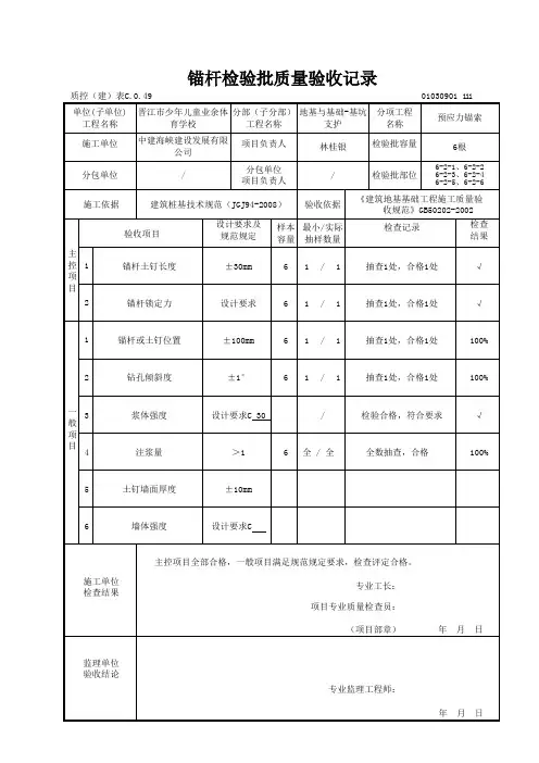 5.锚杆检验批质量验收记录
