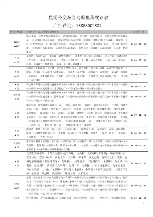 昆明公交车身广告里程线路表