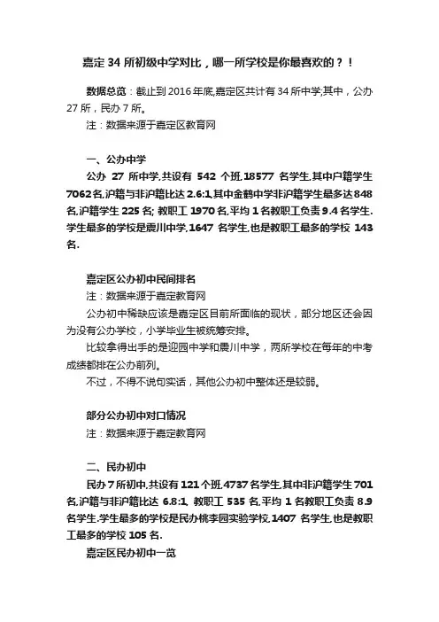 嘉定34所初级中学对比，哪一所学校是你最喜欢的？！