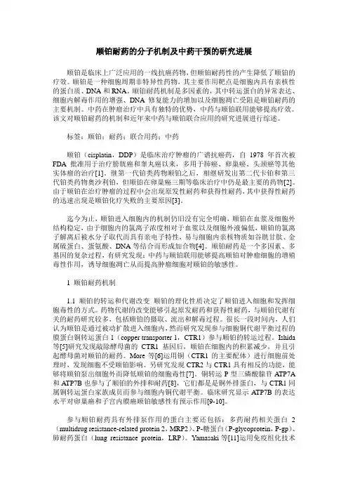 顺铂耐药的分子机制及中药干预的研究进展