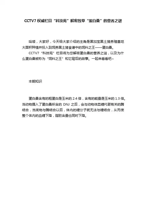 CCTV7权威栏目“科技苑”解密牧草“蛋白桑”的营养之谜